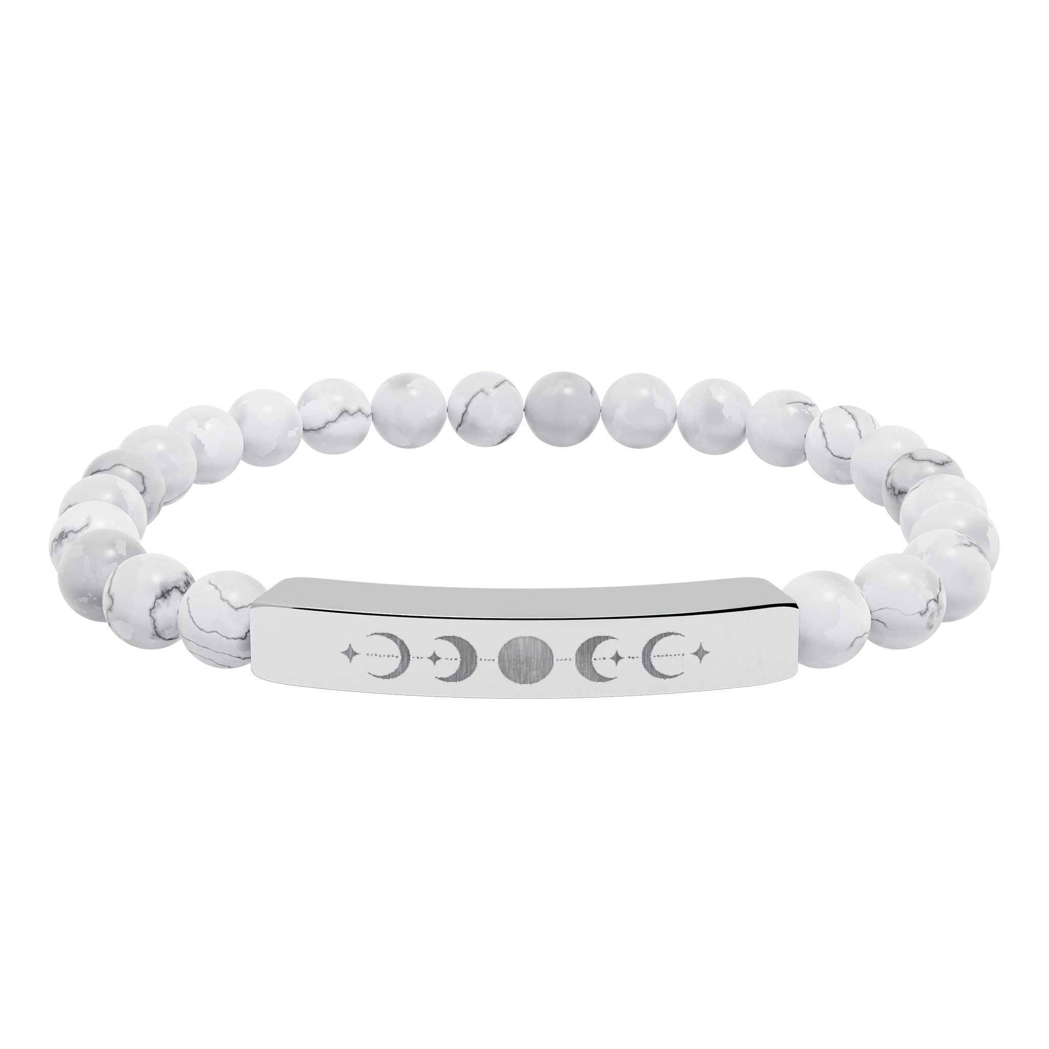 Engraved Moon Phase Natural Stone Stretch Bracelet