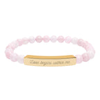 "Love begins within me." Engraved Rose quartz Bar Bracelet - Meaningful Gemstone Jewelry