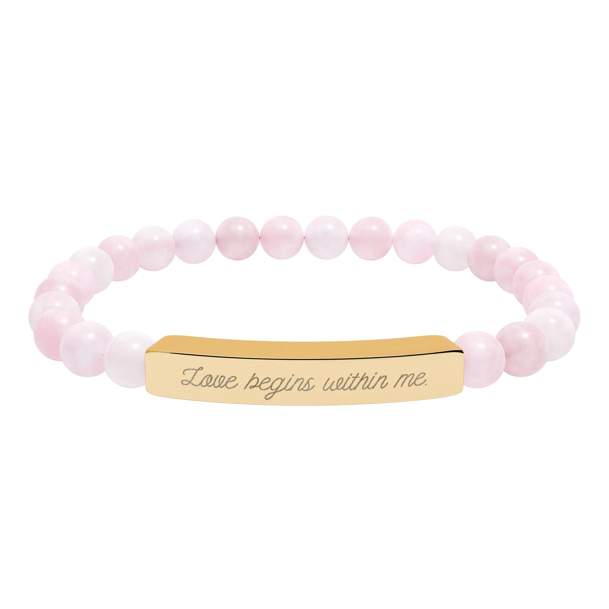 "Love begins within me." Engraved Rose quartz Bar Bracelet - Meaningful Gemstone Jewelry