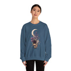 Floral Moon Mystic Sweatshirt – Moon above a floral mushroom bouquet.
