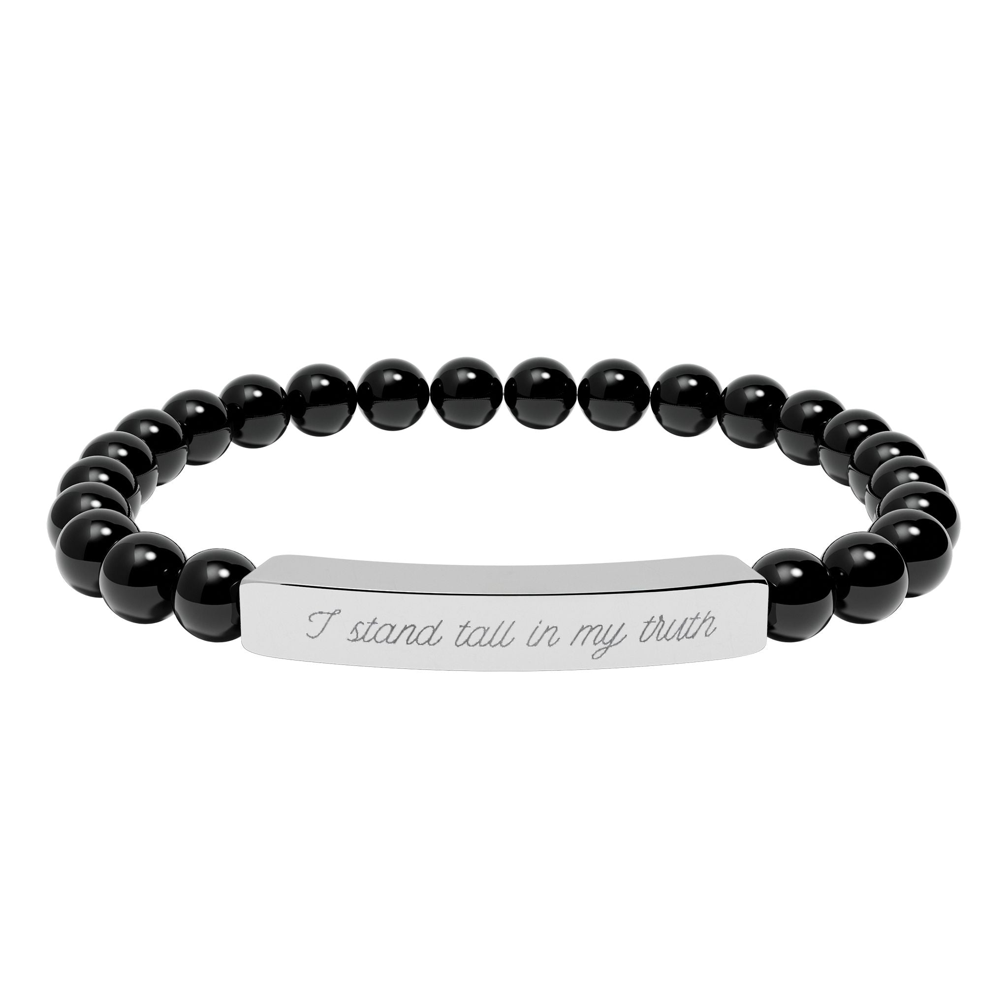 I stand tall in my truth” Engraved Onyx Bar Bracelet - Engraved Stretch Jewelry