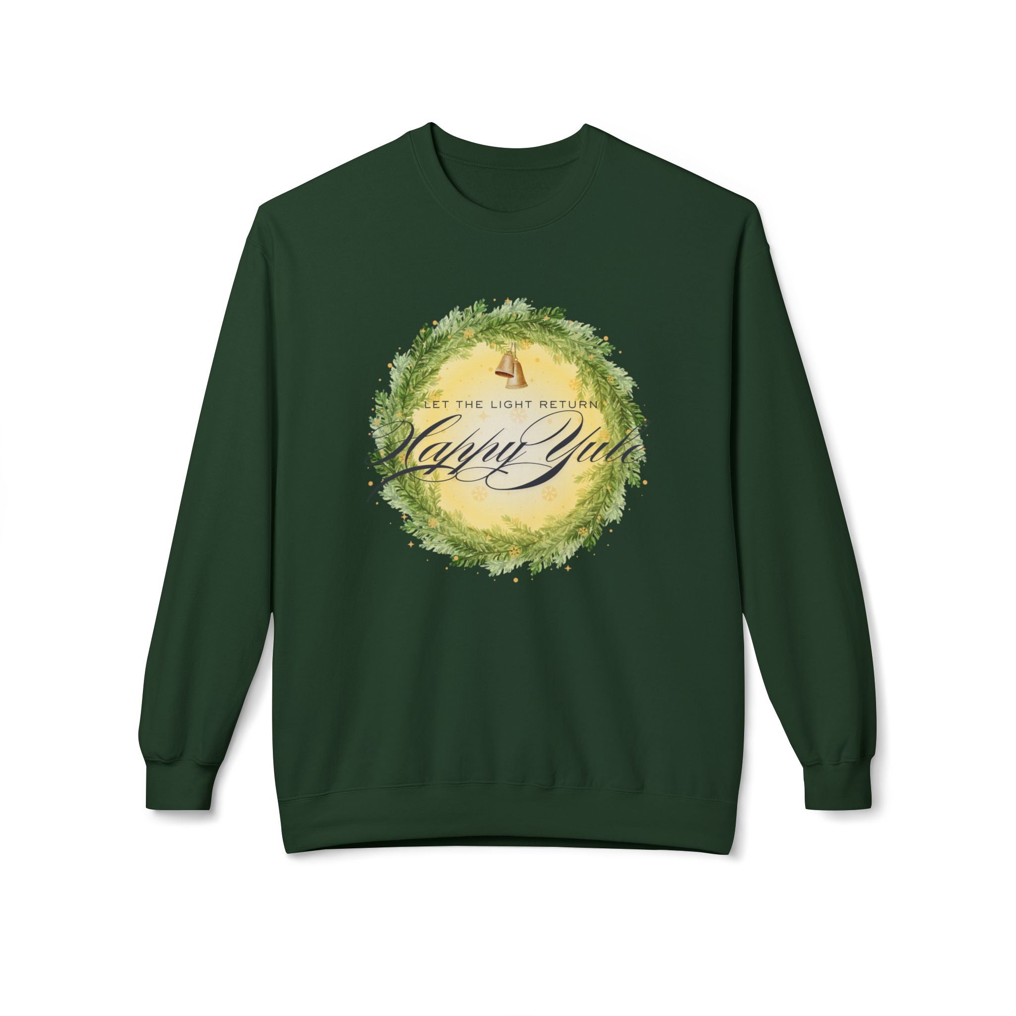 Happy Yule Crewneck Sweatshirt — Holiday Pagan Wreath Design
