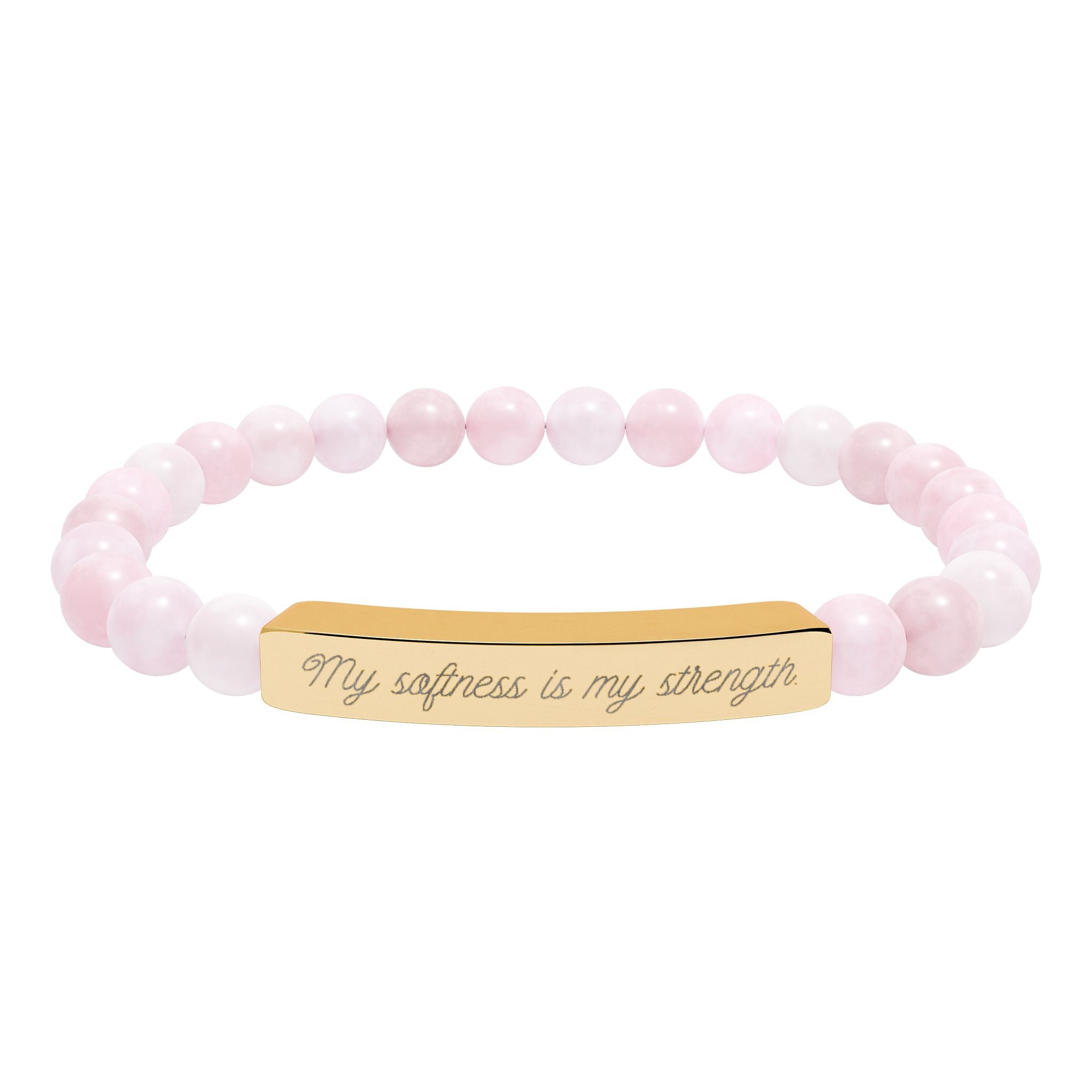 "My softness is my strength" Engraved Rose Quartz Stretch Bracelet - Customizable Gift for Her