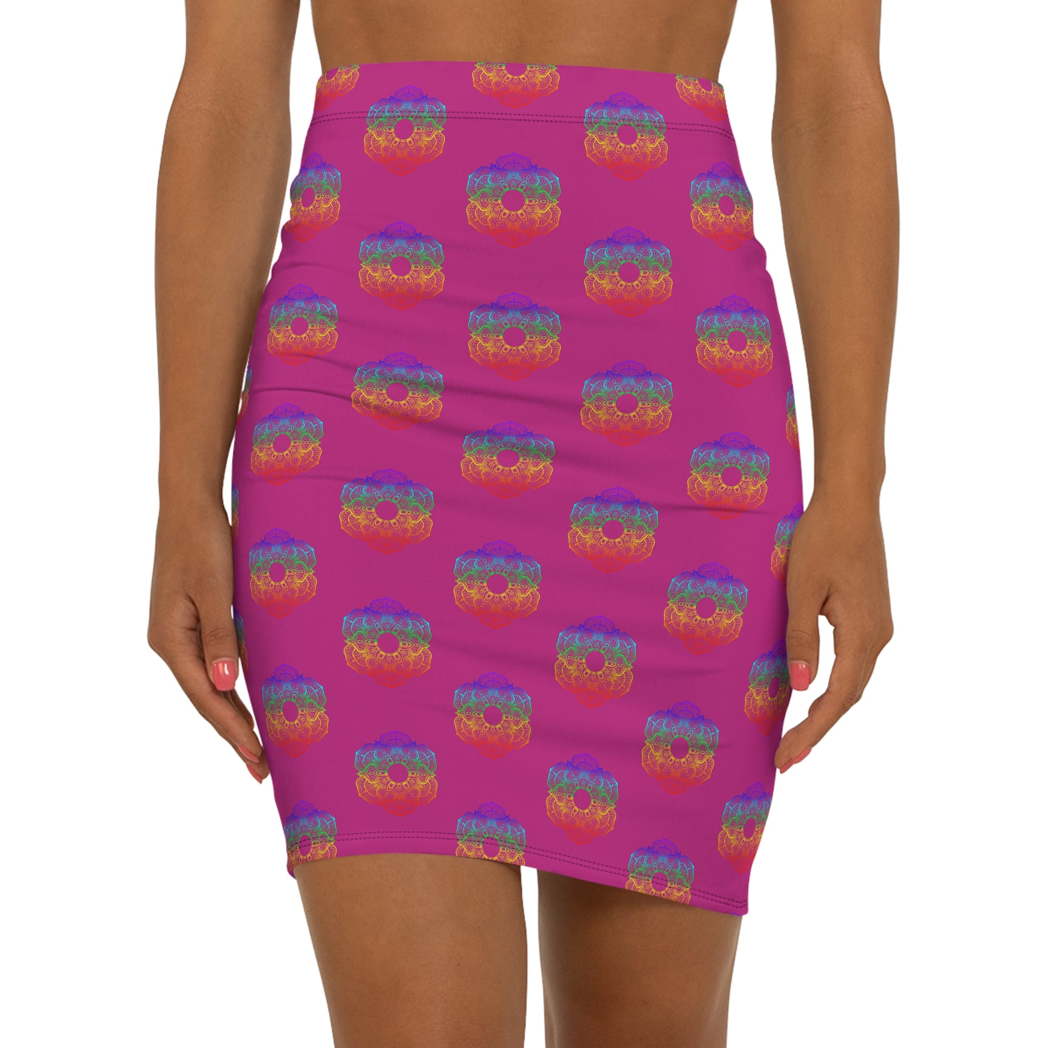 Vibrant Women's Pencil Skirt with Colorful Skull Pattern