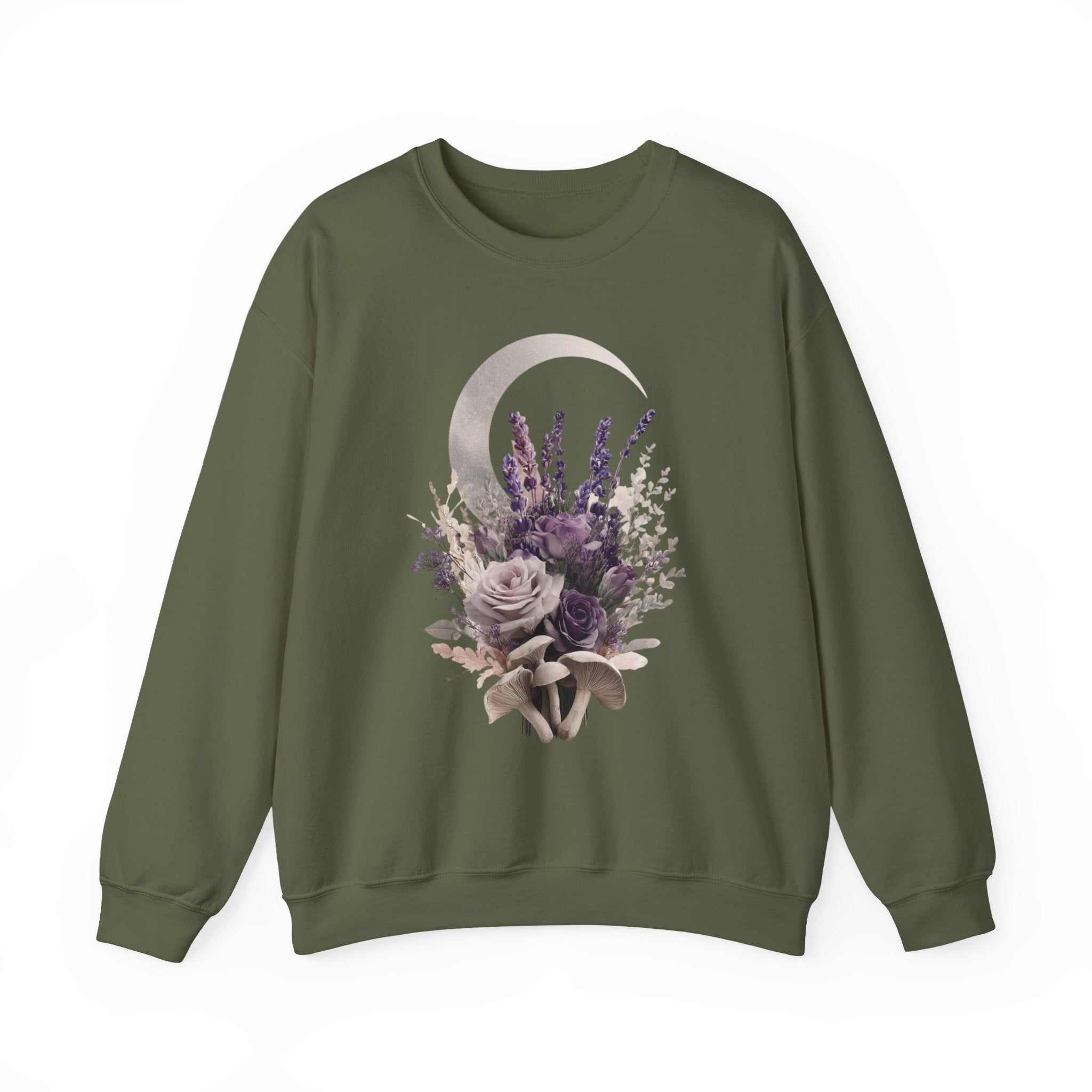 Floral Crescent Crewneck Sweatshirt – Lavender Rose Bouquet Graphic