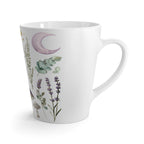 Botanical Moon Latte Mug — Lavender Roses, Mushrooms & Crescent Moon Coffee Cup