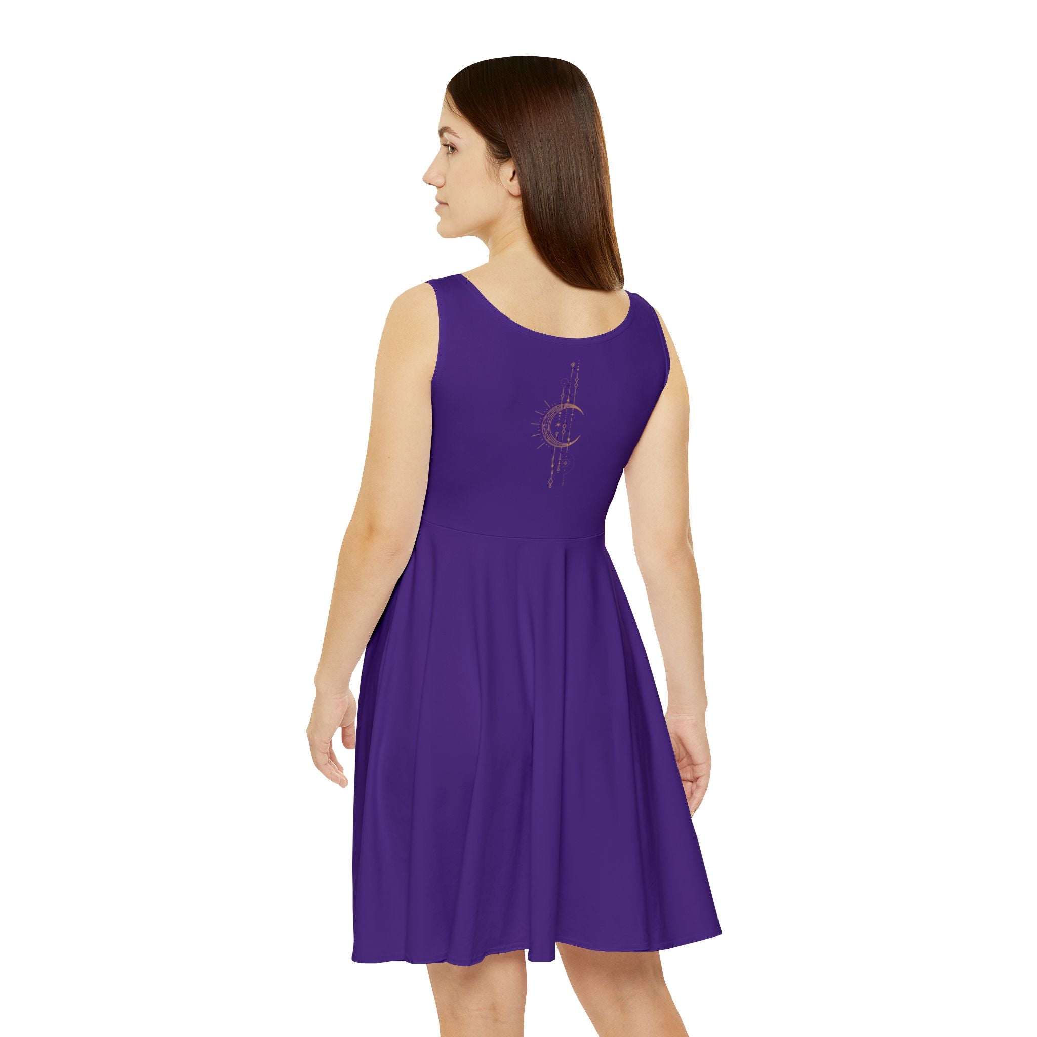 Celestial Women's Skater Dress - AOP Purple Dress with Star and Sun Design