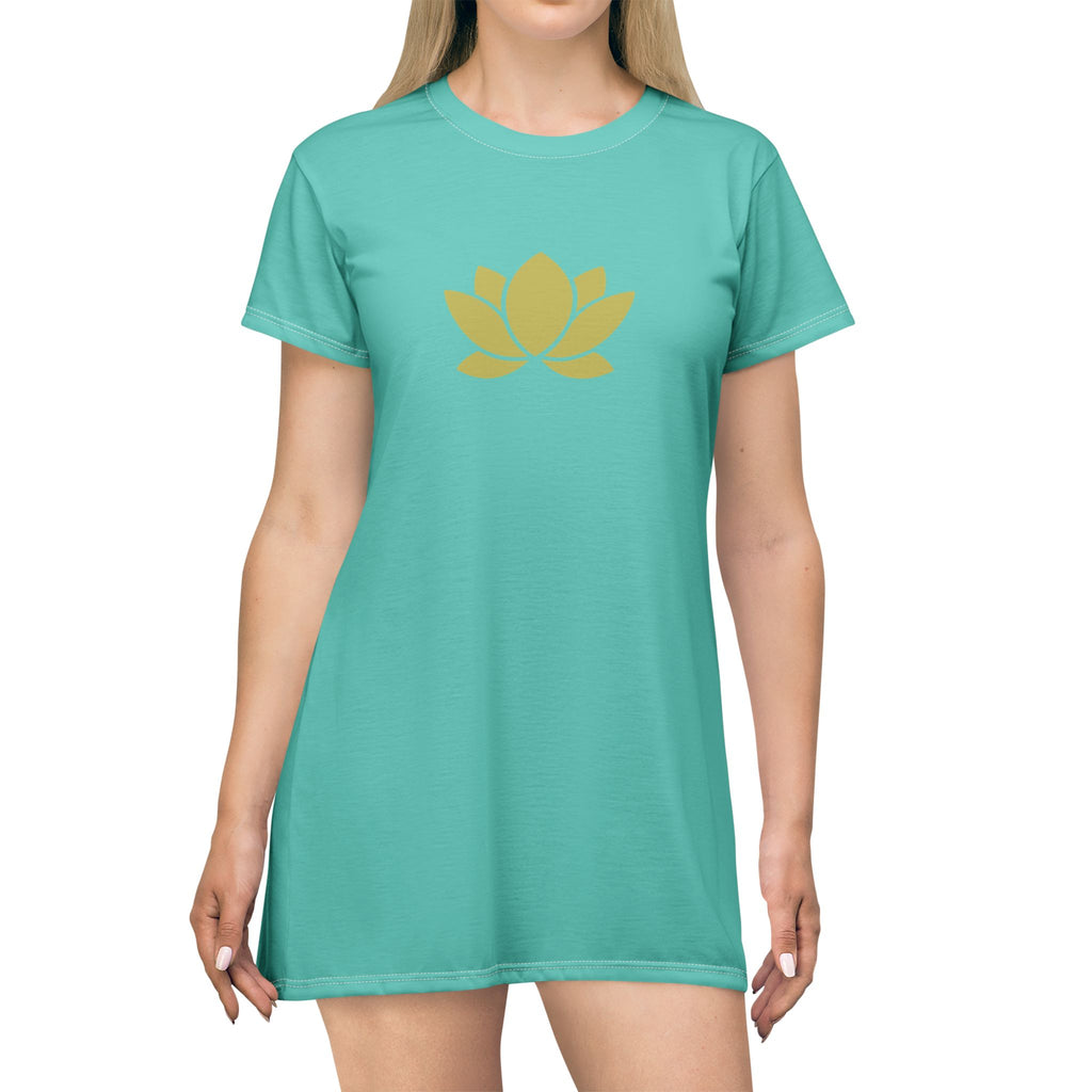 Lotus Flower T-Shirt Dress - Comfortable & Chic AOP Design