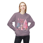 Christmas Crewneck Sweatshirt - "Merry and Bright" Pink Holiday Tree & Cocoa Design