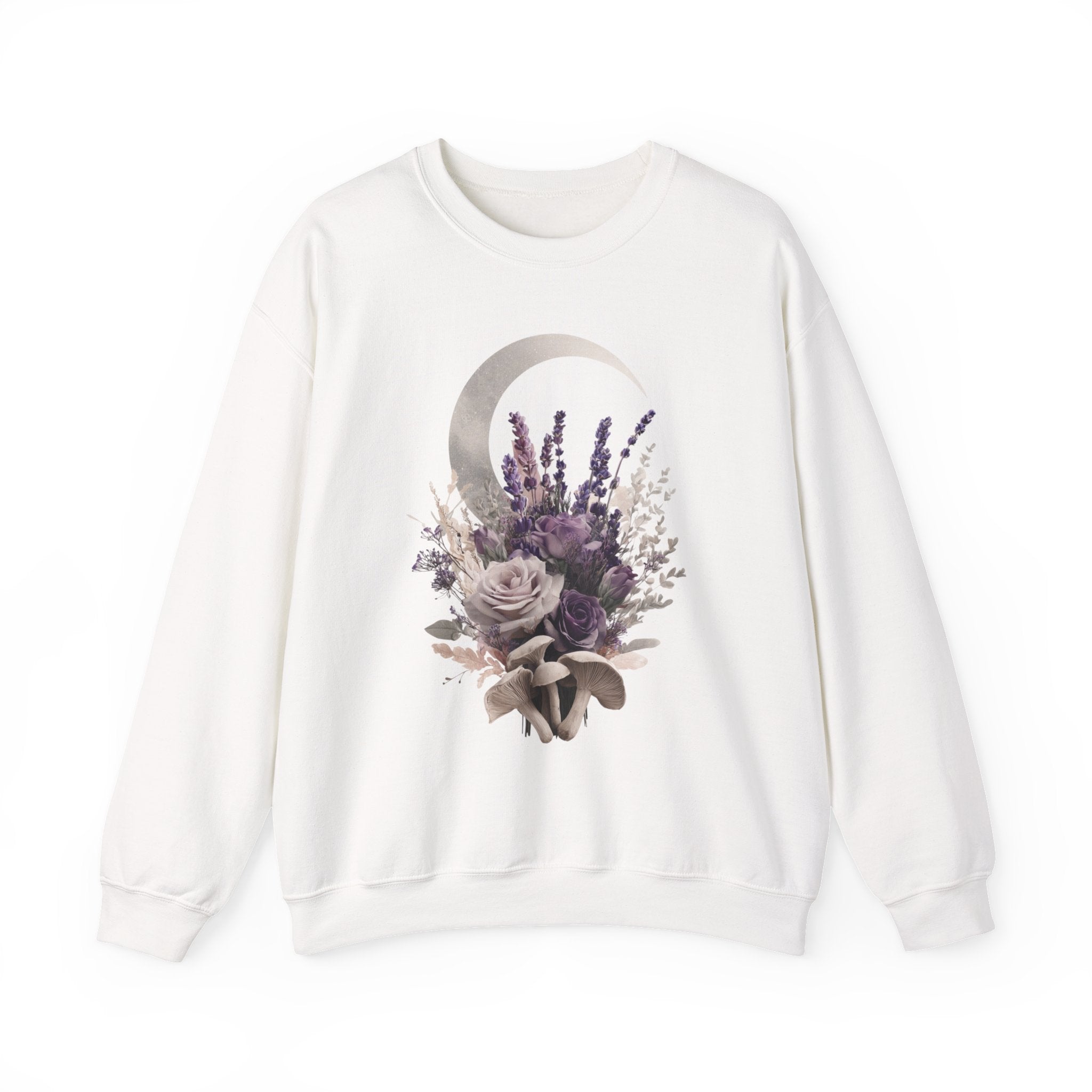 Floral Crescent Crewneck Sweatshirt – Lavender Rose Bouquet Graphic