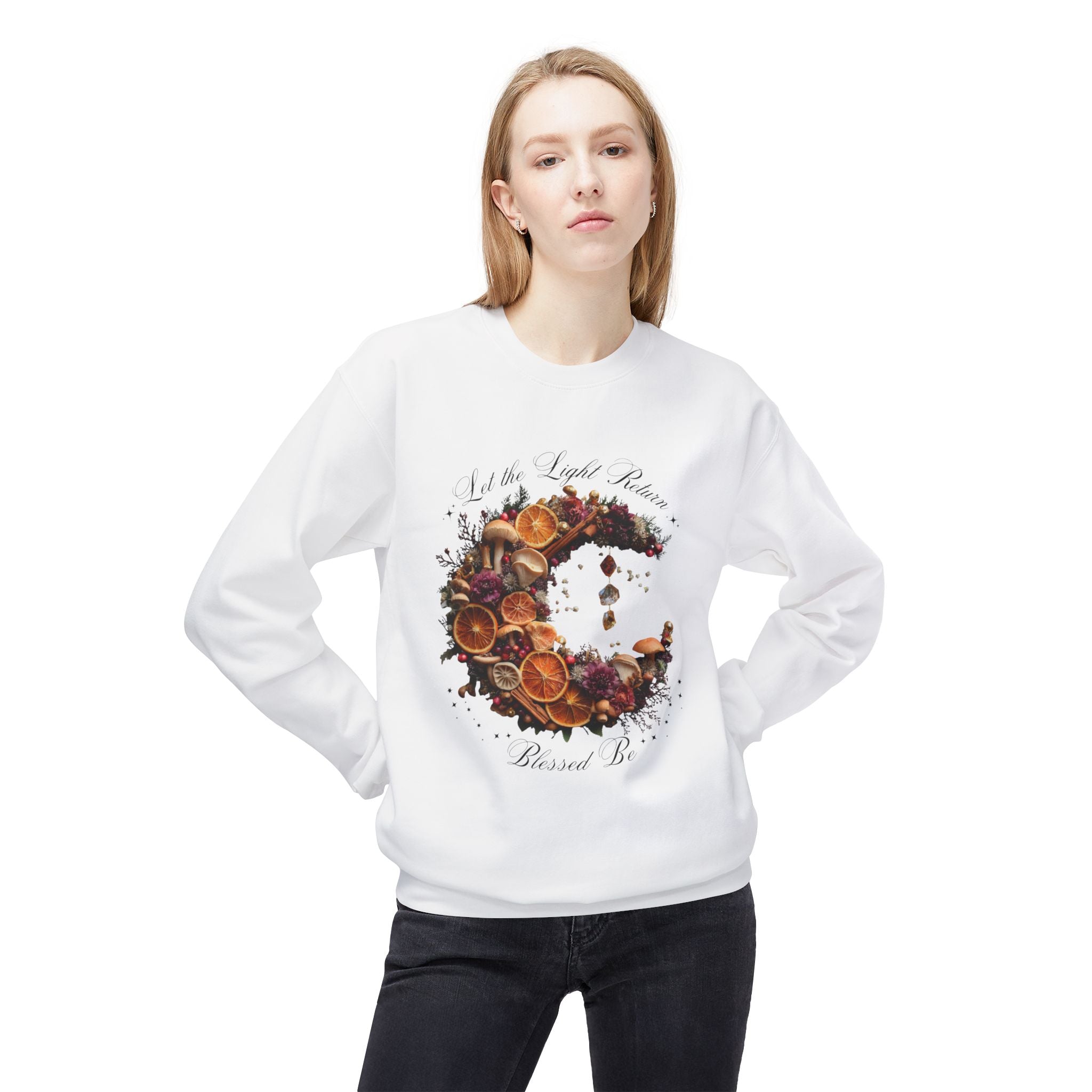 Crewneck Sweatshirt — Autumn Citrus Wreath “Count Your Blessings” Fall Graphic