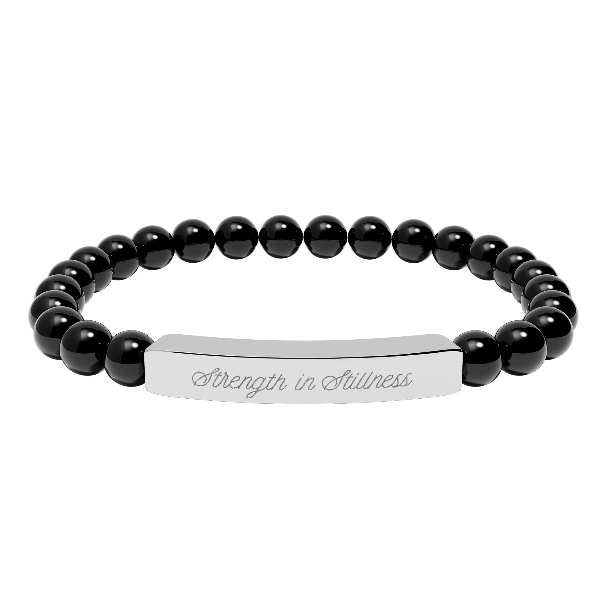 "Strength in stillness" Engraved Natural Stone Stretch Bracelet - Elegant Gift for All Occasions